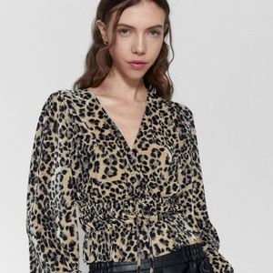 Zara Pleated Leopard Top